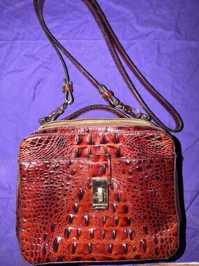 Brahmin Red Croc-Embossed Leather Handbag with Brass Lock